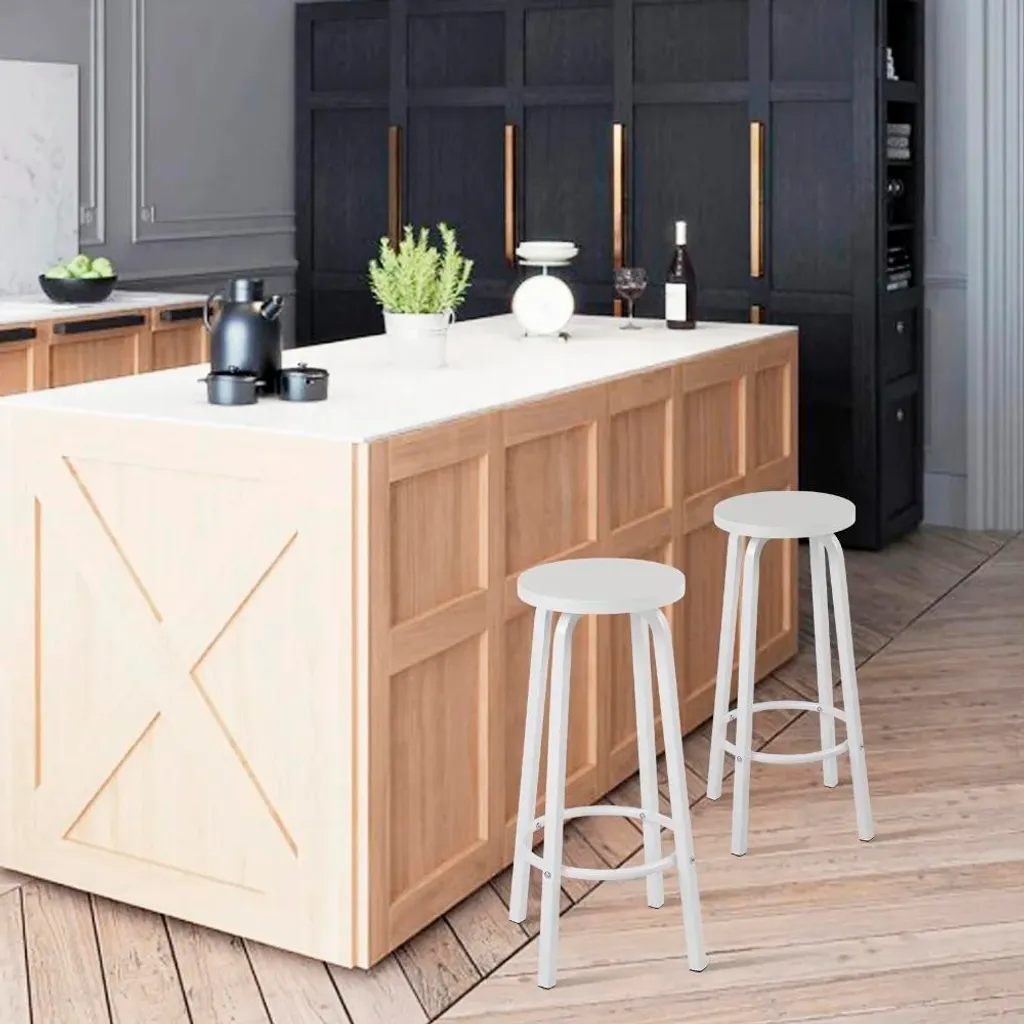 Tabouret de bar 72 cm inox et assise MDF chêne clair - Ensemble de 2