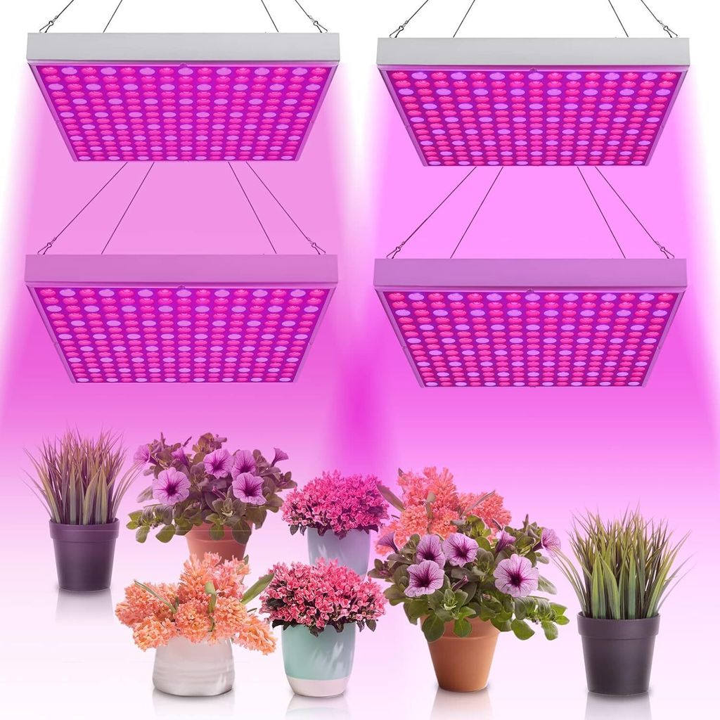 Set van 4 LED-plantlampen van 45W, met 144 rode en blauwe Productafbeelding 