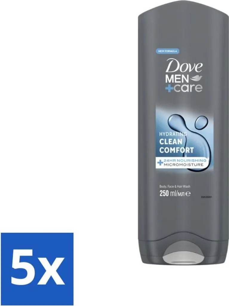 Dove Men+Care Gel Doccia 5x250ml - Clean Comfort - Scorta Famiglia
