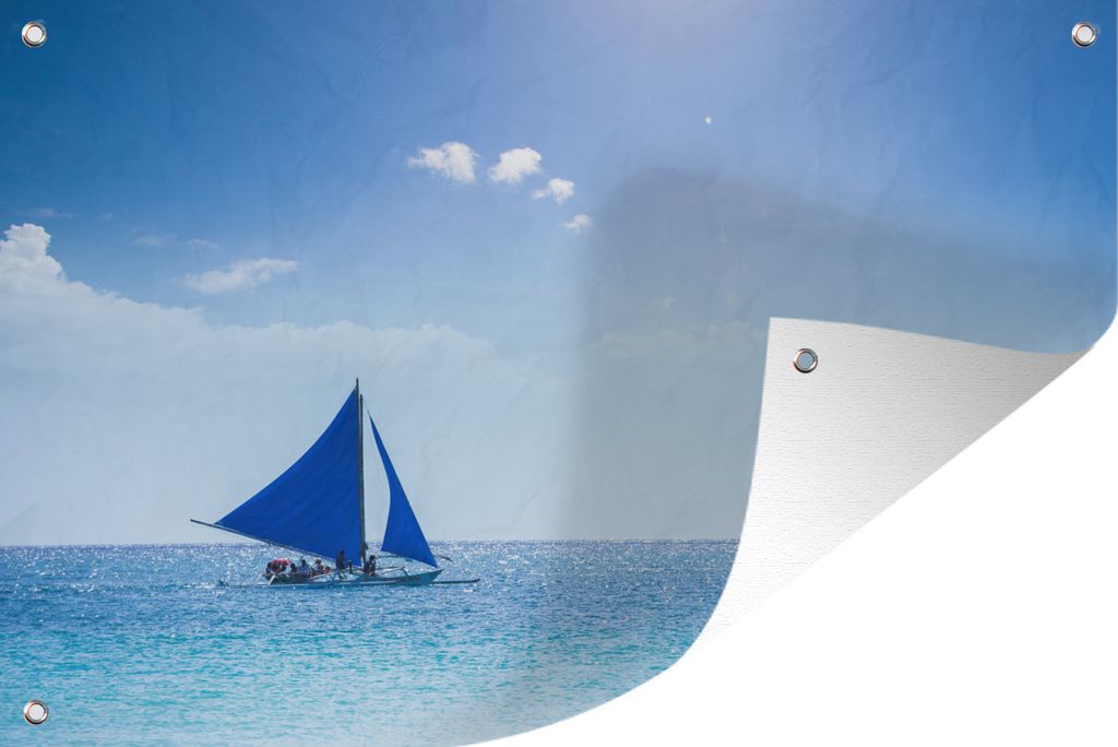 MuchoWow 120x80 cm Outdoor-Poster Gartendeko Sichtschutz Garten Poster für den Garten Ein blaues Segelboot auf dem offenen Meer