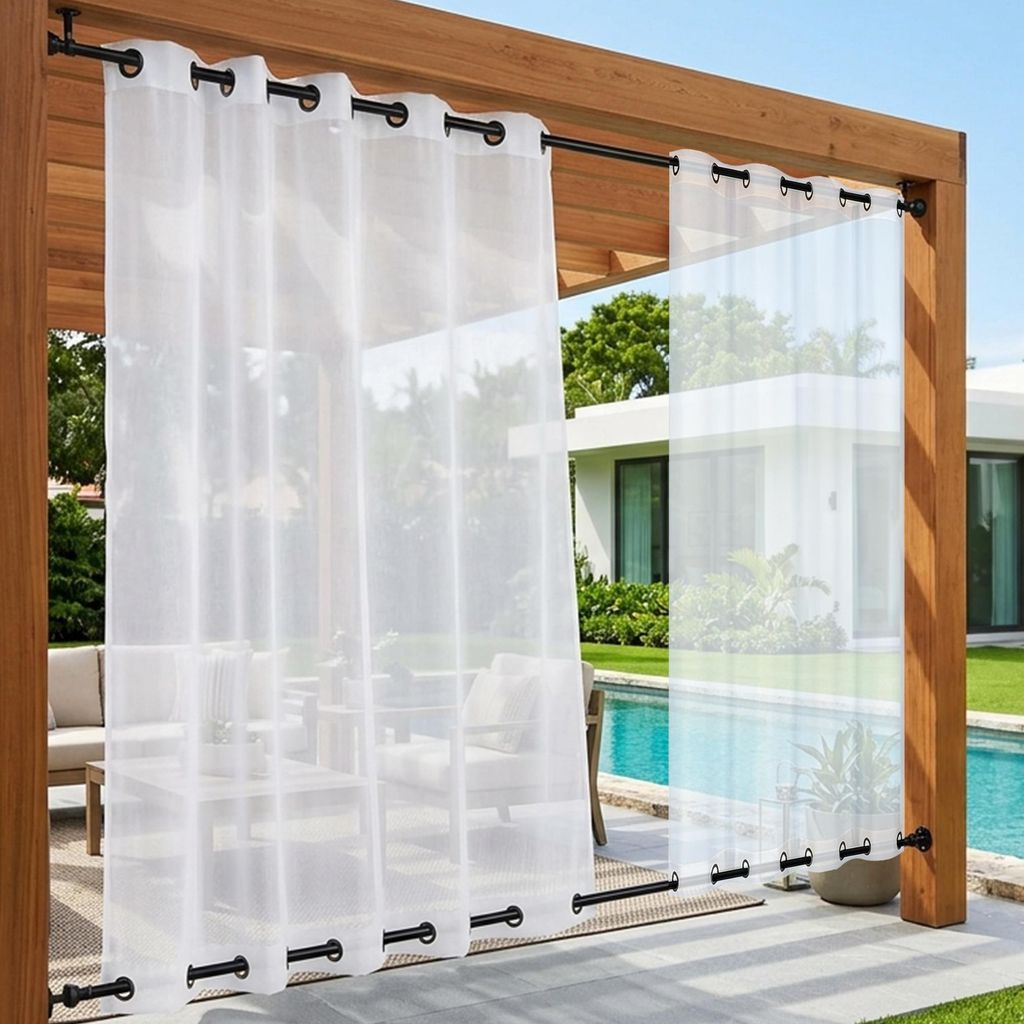 2er Set Vorhang Outdoor Weiß Wasserdicht Windfest mit Produktbild 