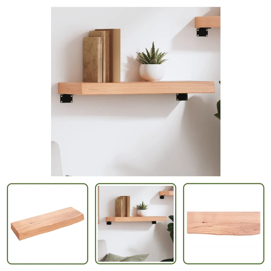 The Living Store Mensola a muro marrone chiaro 60x20x6 cm in legno massiccio trattato con rovere - 6