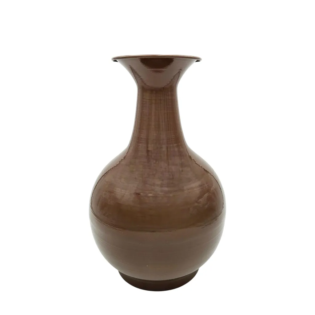 Grand vase décoratif marron 38x25 cm en métal au design vintage chic