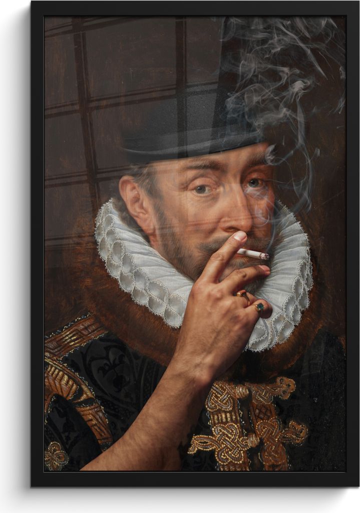 MuchoWow MuchoWow Gerahmtes Poster Wilhelm von Oranien - Adriaen Thomasz - Zigaretten - Rauchen 40x60 cm - Poster mit zchwarzem Bilderrahmen - ...