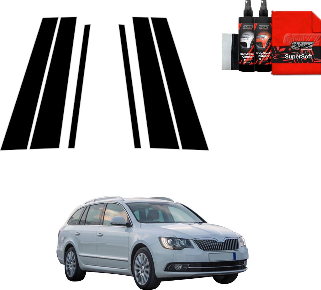 6in1 Schwarze Grizz Protector schutzfolie für B-C-Säule - Skoda Superb 2 Kombi Facelifting (2013-2015)