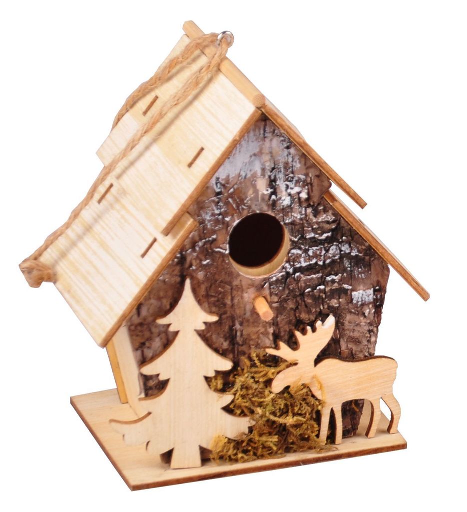 Weihnachts-Vogelhäuschen zum Aufhängen Tanne Elch Nistkasten Vogelhaus Hängedeko, Variante:eckig