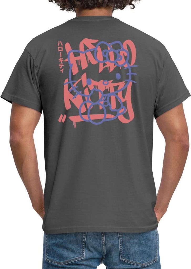 Spreadshirt Hello Kitty Mit Schriftzug Graffiti Stil Männer T-Shirt, XXL, Anthrazit