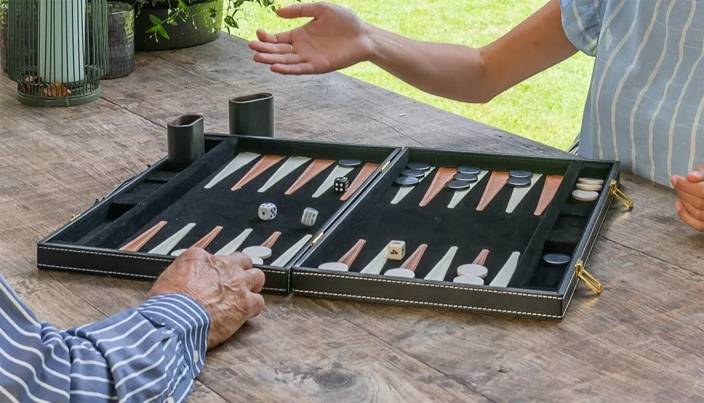 Jeu Backgammon 18 Robuste - Coffret de Rangement Complet Marron Ivoire - 7