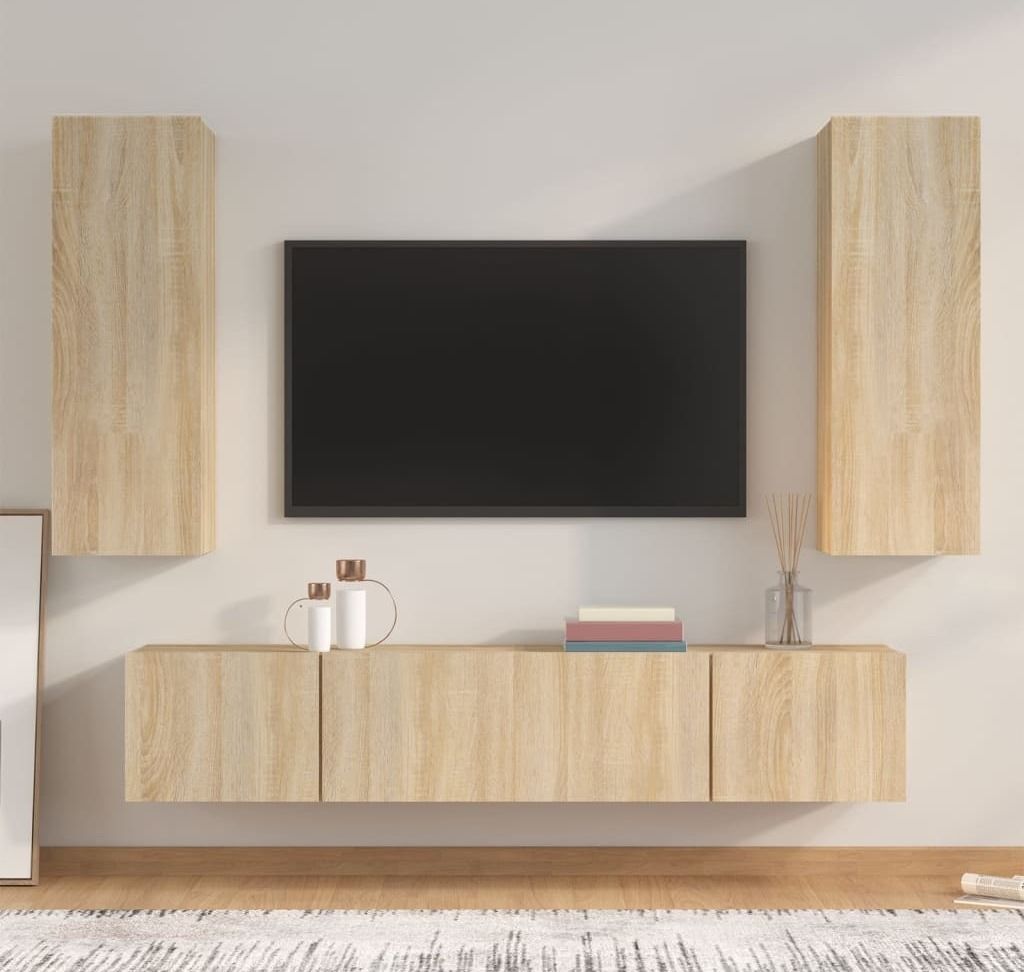 The Living Store 4-tlg. TV-Schrank-Set Sonoma-Eiche Holzwerkstoff