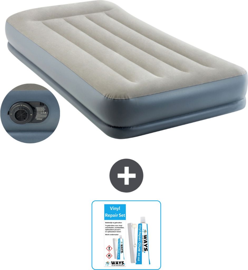 Intex Luftbett - 1 Person - 99 x 191x 30 cm - Grau - Inklusive Pumpe - Reperaturset