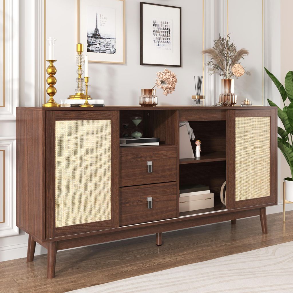 MODFU Sideboard mit 3 Rattan Türen und 2 Schubladen, Produktbild 