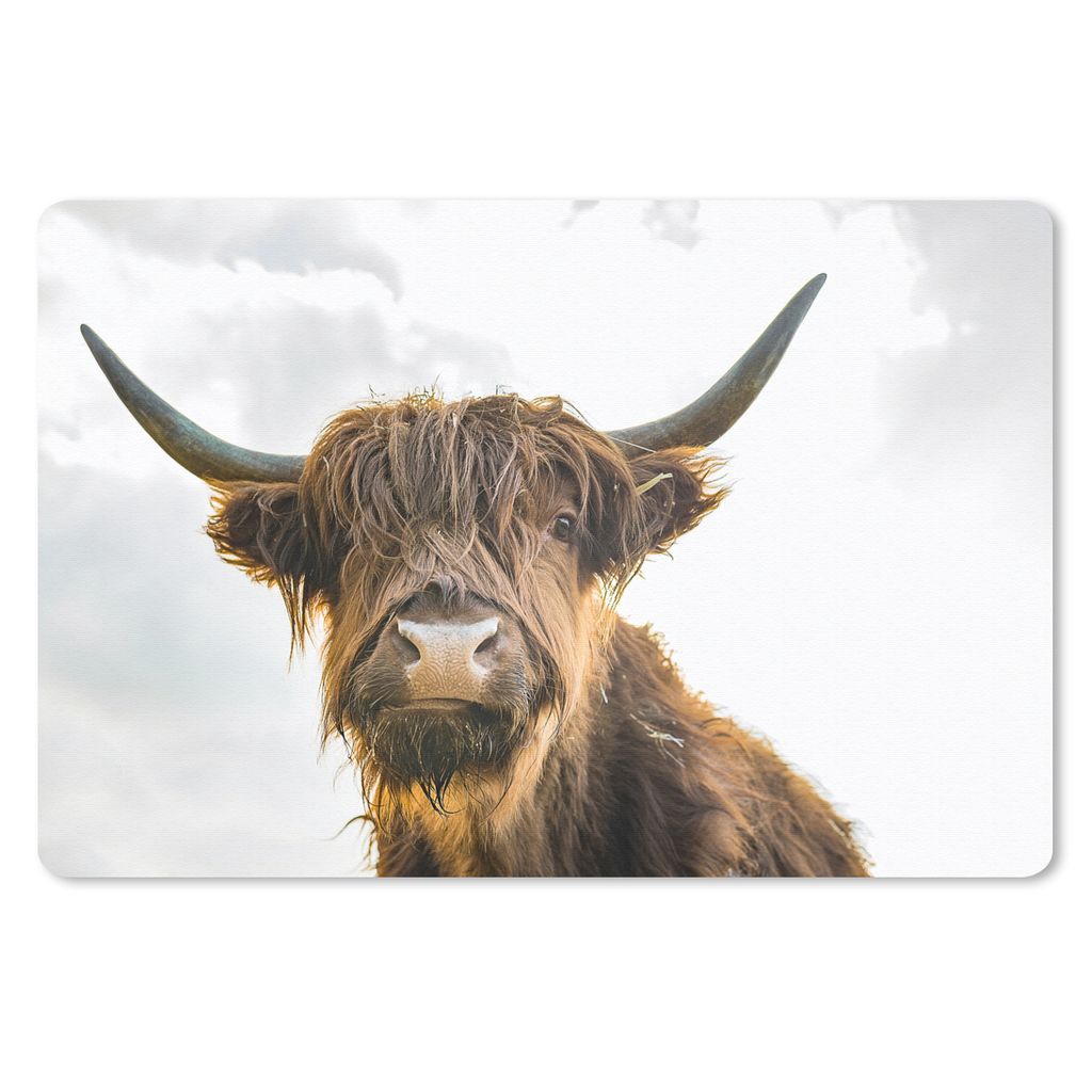 MuchoWow Schreibtischunterlage Schottischer Highlander - Haare - Himmel 60x40 cm - XXL Mauspad - Großes Mauspad