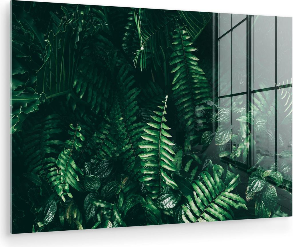 MuchoWow Glasbilder - Bilder auf Wandbild - Foto auf Glas Blätter - Dschungel - Natur - Tropisch - Pflanzen 90x60 cm Wanddekoration aus Glas - Acr...