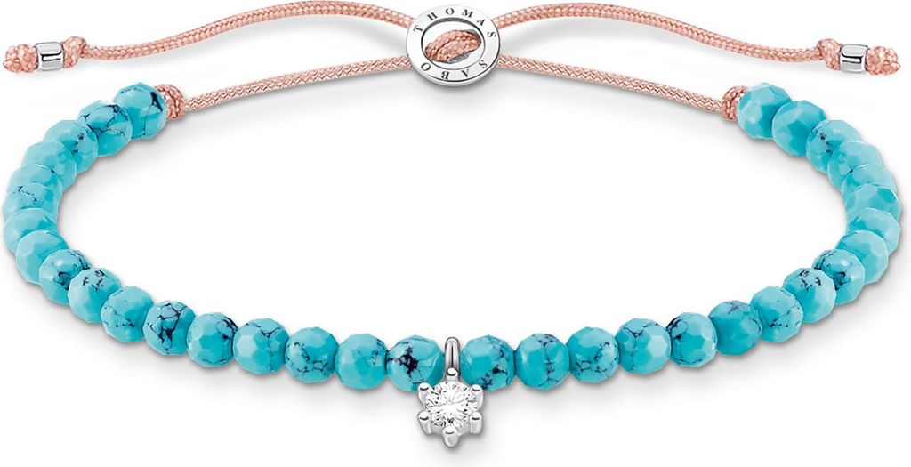 Thomas Sabo Armband Charm-Club Türkise Perlen Weiße Steine Länge 20 Cm A1987-905-17