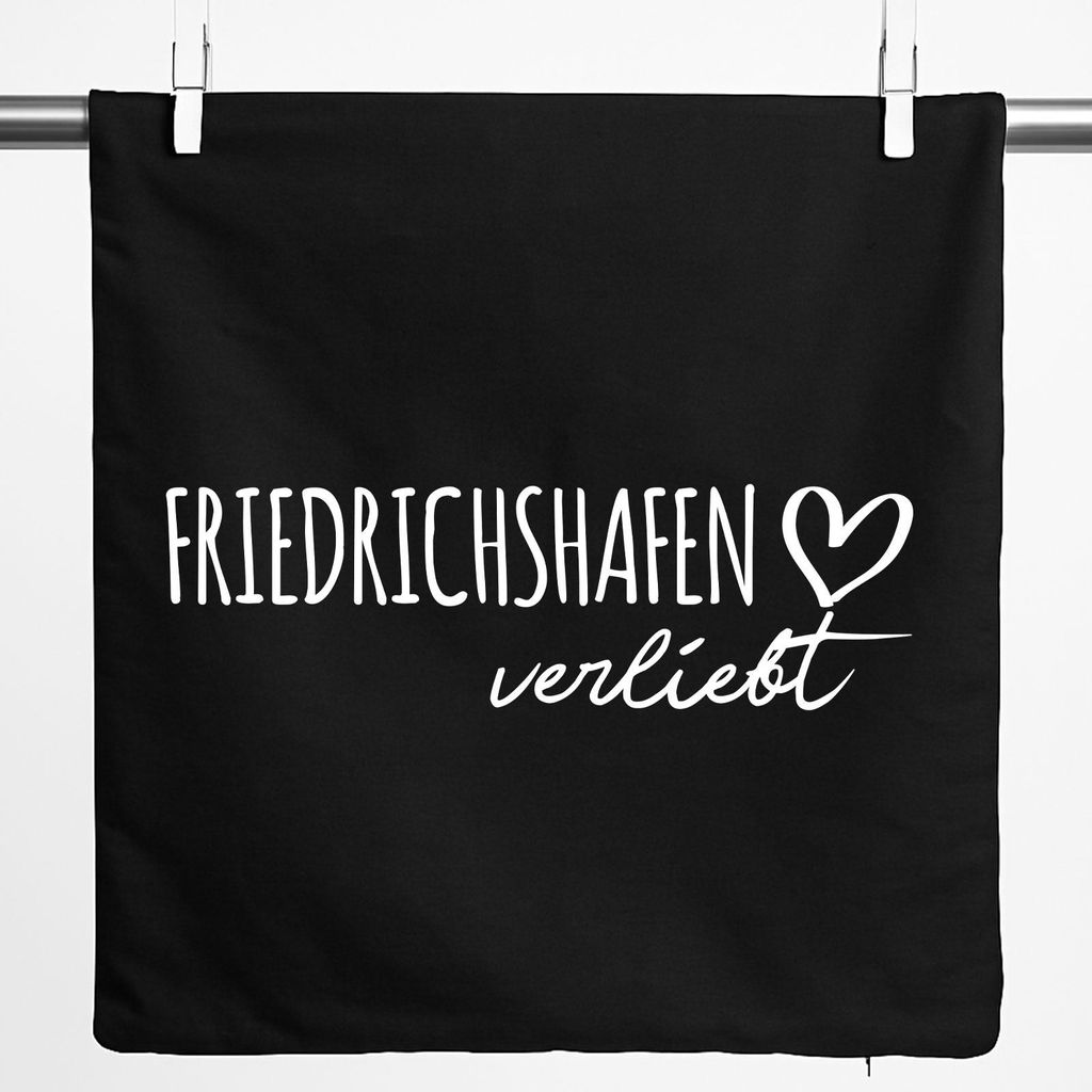 Huuraa Kissenbezug Friedrichshafen verliebt 40x40cm Black Baumwolle Dekokissenbezug Geschenkidee