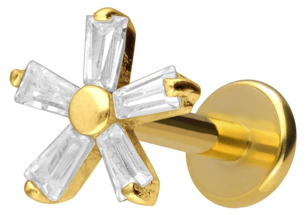 Ohrpiercing, Nasenpiercing Titan Labret mit Innengewinde KRISTALLBLUME Gold Stablänge: 8mm | Stabstärke: 1,2mm
