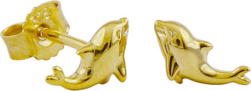 Paar Ohrstecker Ohrringe 8x4mm kleine Delfine aus 9Kt 375 Gold Gelbgold glänzend