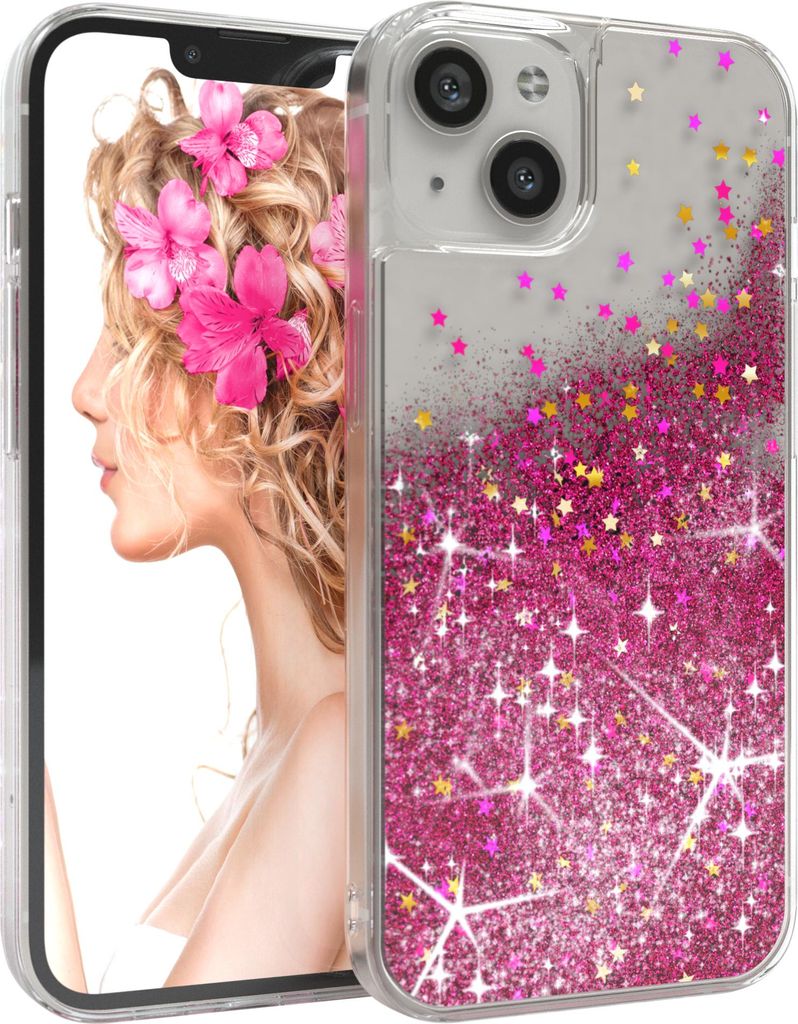 EAZY CASE - Glitzer Hülle kompatibel mit Apple iPhone 13 Glitzer Schutzhülle, Soft Case, Backcover Transparent mit Motiv
