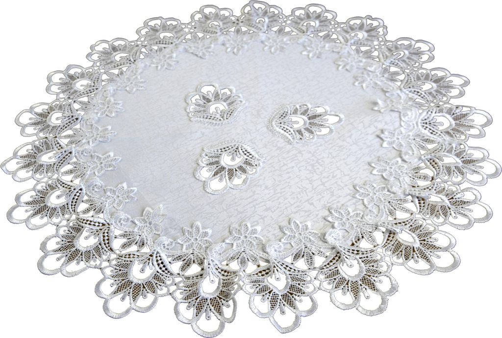 Runde Serviette, weiß mit Guipure-Spitze, Durchmesser 60