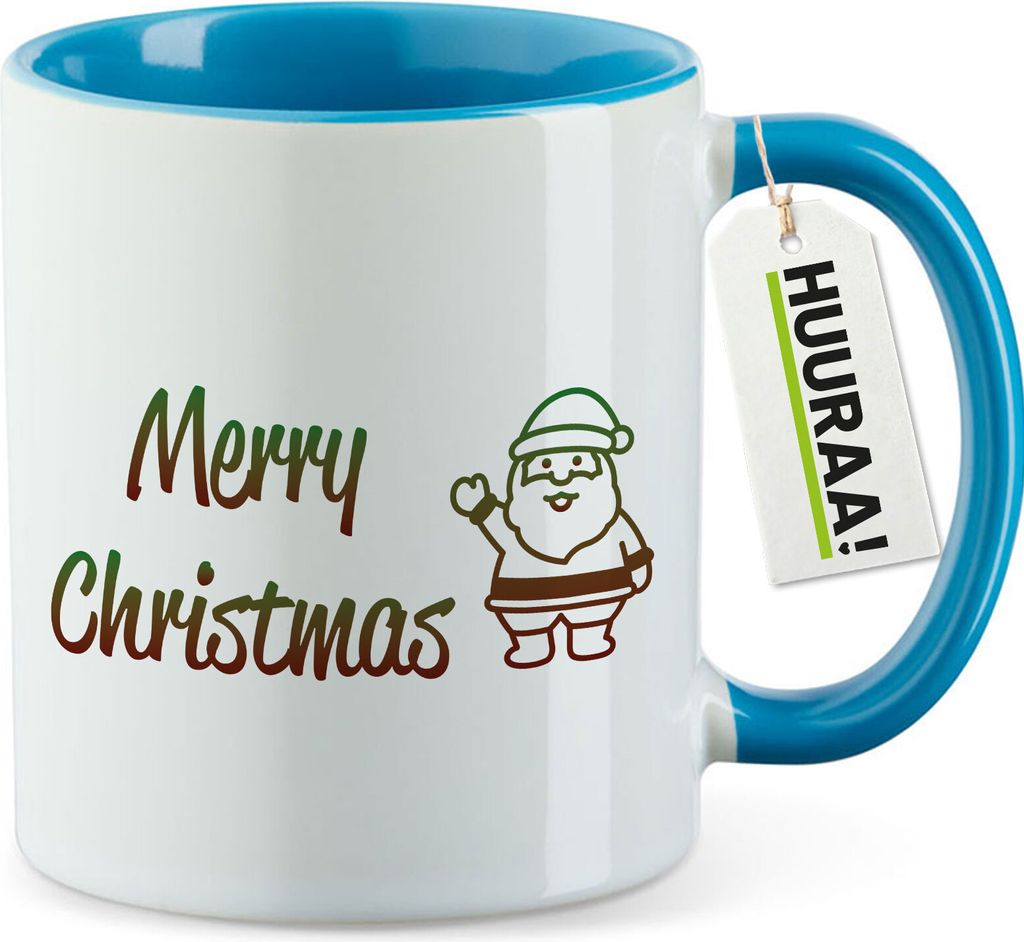 Huuraa Kaffeetasse Merry Christmas Weihnachtsmann 330ml Blau Keramik Kaffeebecher Geschenkidee