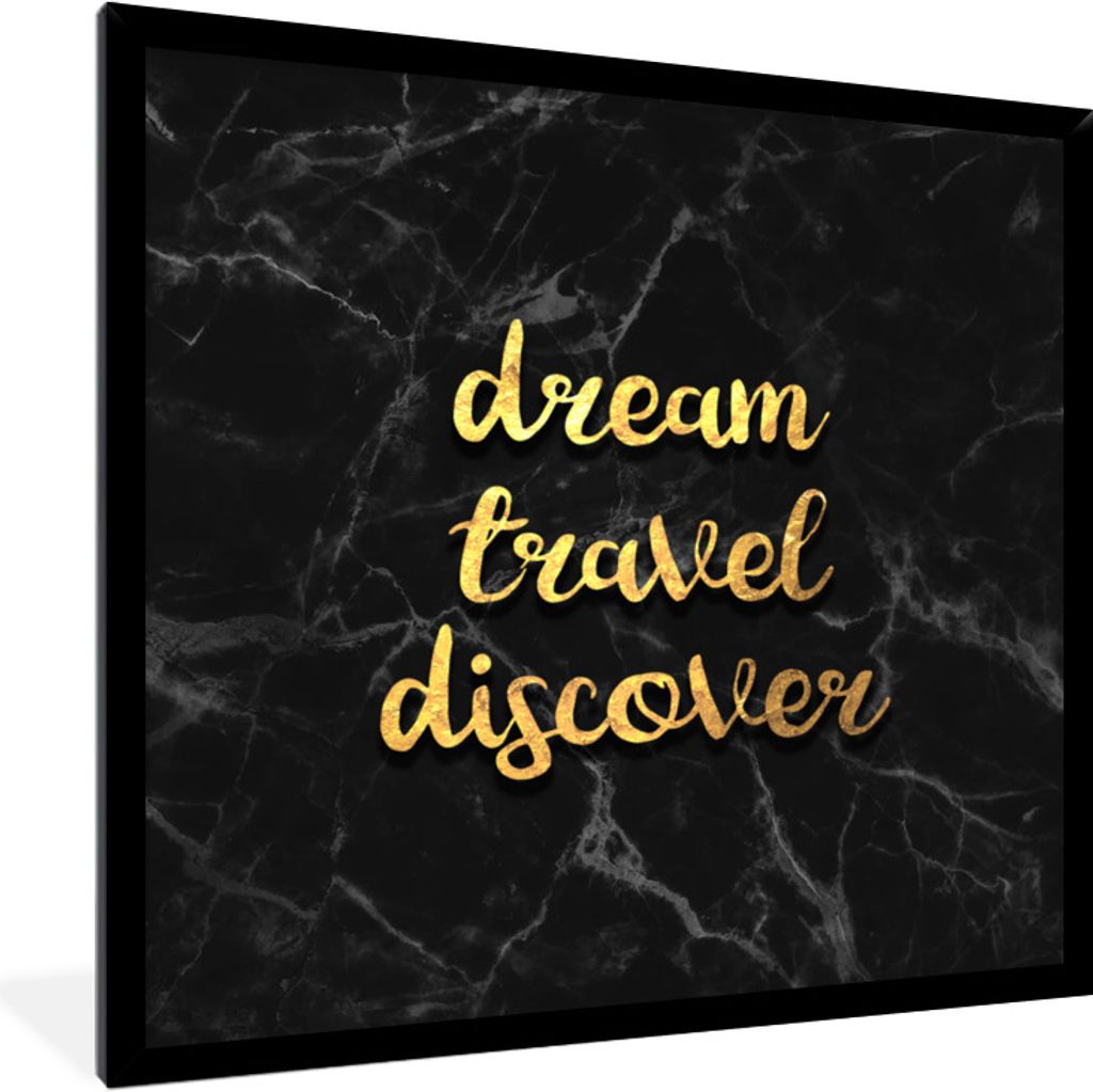 MuchoWow Gerahmtes Poster Zitat - Reisen - Gold - Marmor 40x40 cm - Poster mit Schwarzem Bilderrahmen Wandposter Rahmen Foto Bilder - Mit Rahmen ...