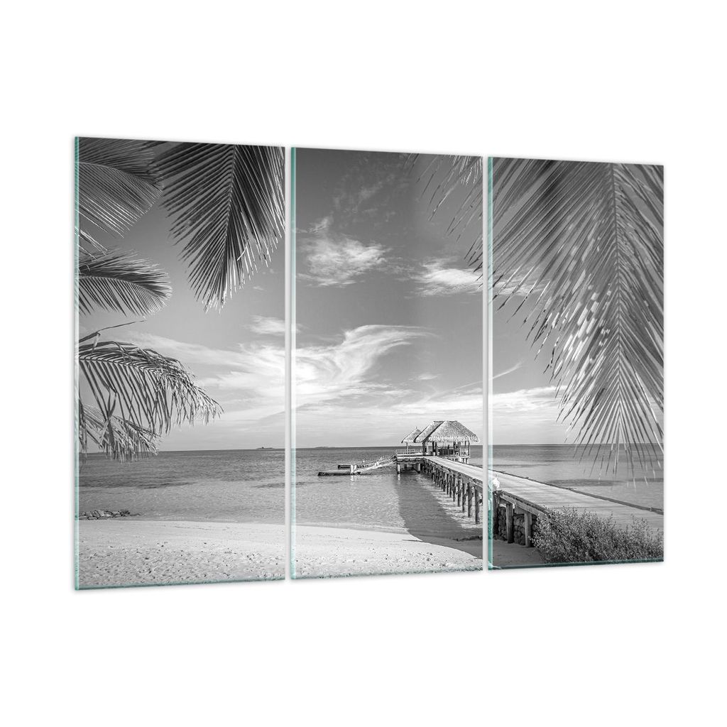 Bilder auf glas - 3 Teile - Himmlisch Strand Monochrom - 105x70cm - Glasbilder - Wandbilder - Bilder - zum Aufhängen bereit - Wanddekoration aus G...
