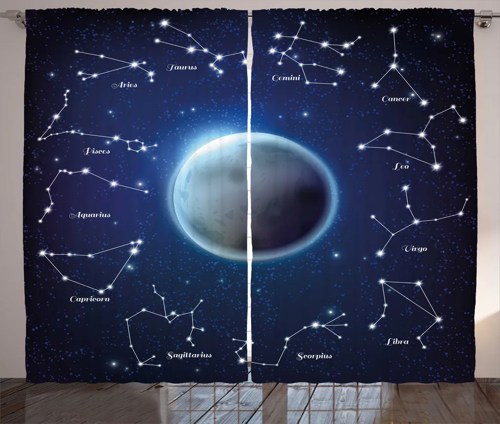 ABAKUHAUS Rideaux Astronomie Signes du Zodiaque Bleu Nuit 280x225cm