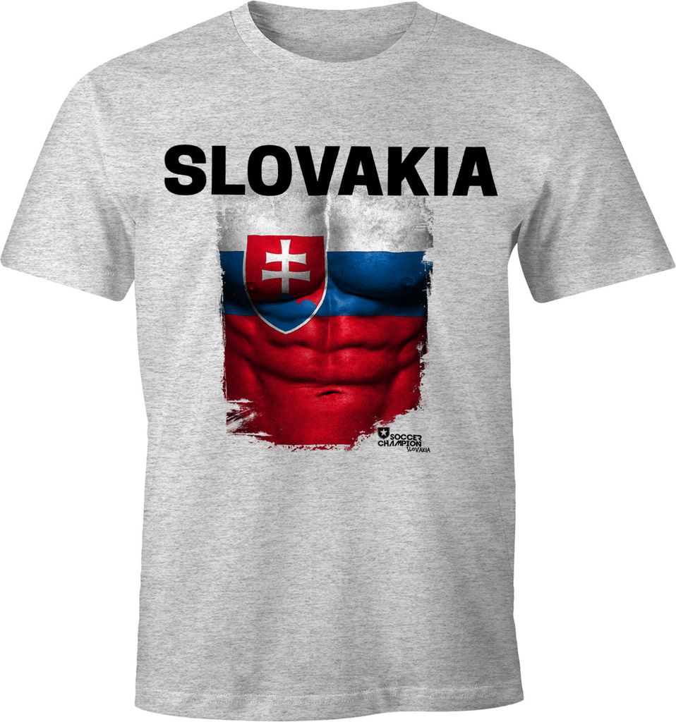 EM T-Shirt Herren Fußball Slowakei Flagge Fanshirt Waschbrettbauch MoonWorks grau-melange XS