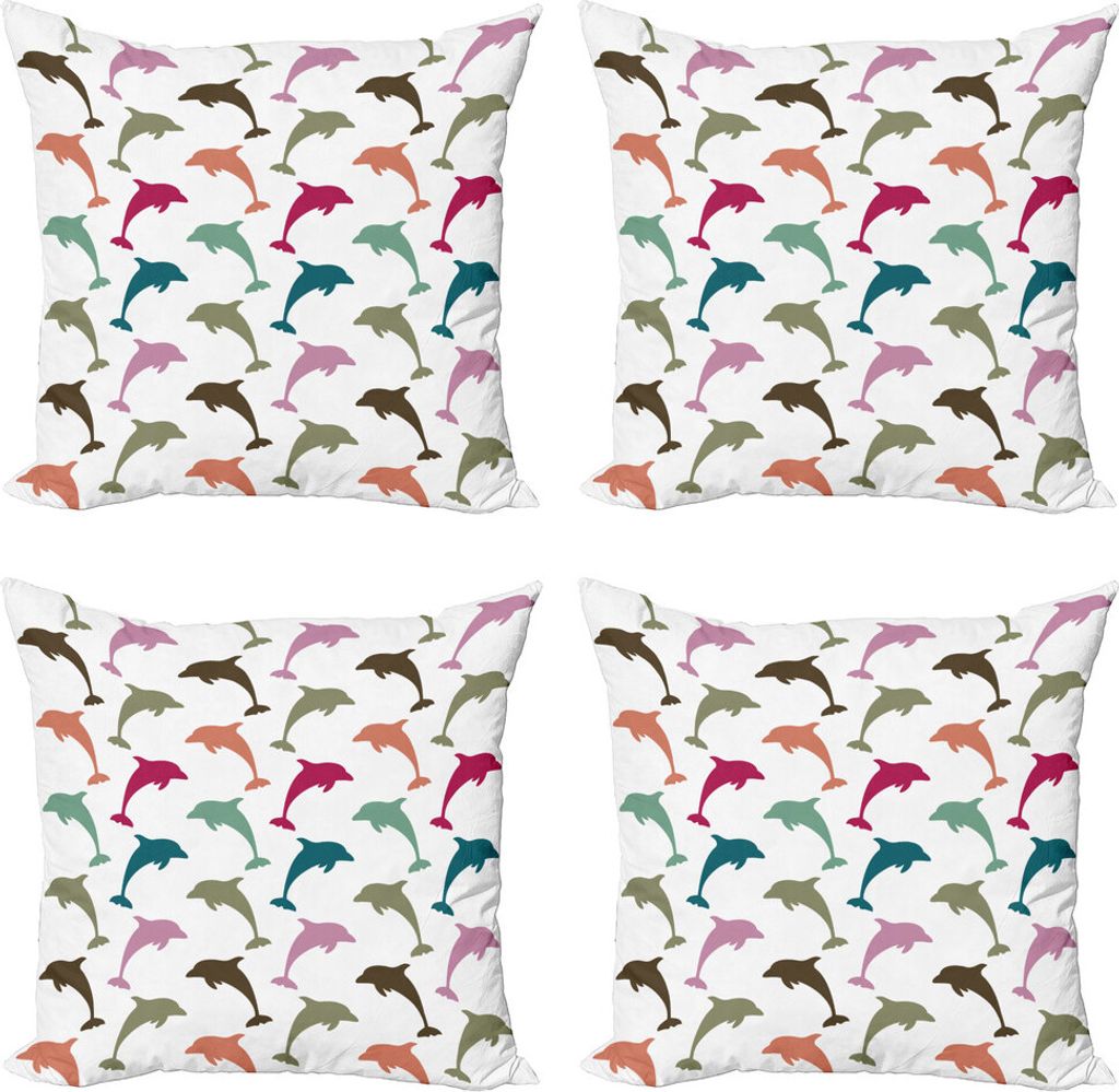 ABAKUHAUS Meerestiere Kissenbezug Set (4 Stück), Bunte Delphin-Kunst, Moderner Doppelseitiger Digitaldruck, 50 cm x 50 cm, Mehrfarbig