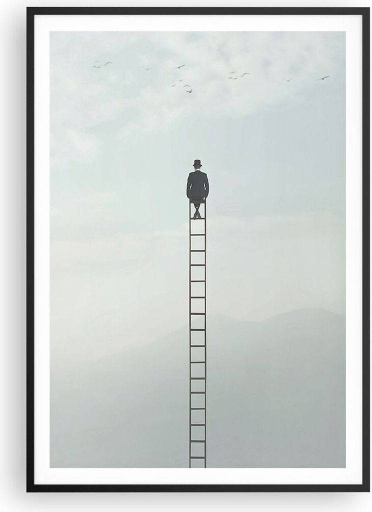 Gerahmtes Poster - Schwarzer Rahmen - Leiter Himmel Symbol - 70x100 cm - Wand Bild - Wanddeko - Wandbilder - Kunstposter - Wandposter - Bilderrahme...