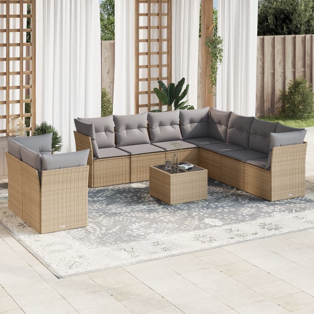 Maison Exclusive - 10-tlg. Garten-Sofagarnitur mit Kissen Beige Poly Rattan