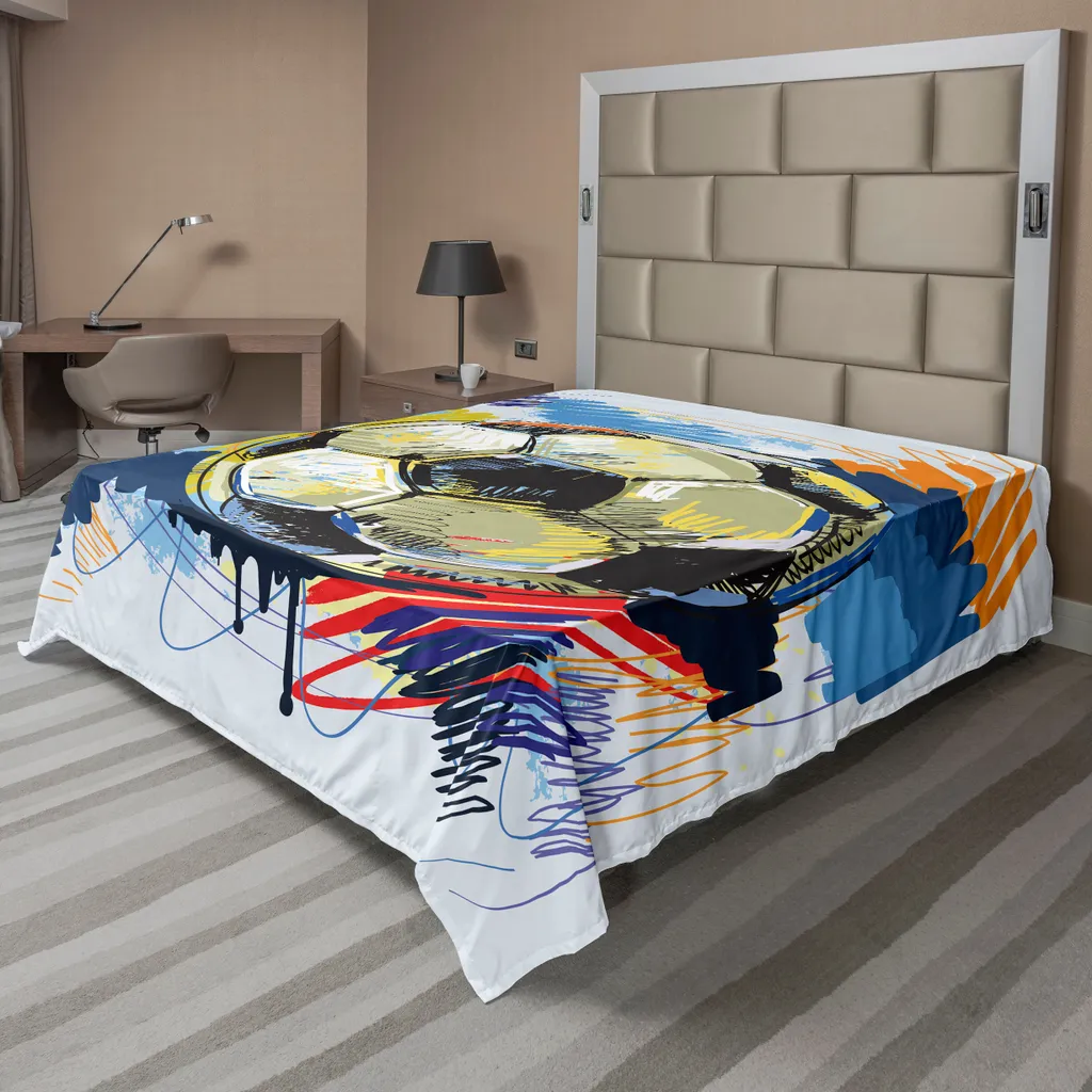 Drap de lit plat pour chambre d'ado motif Football 275 x 260 cm