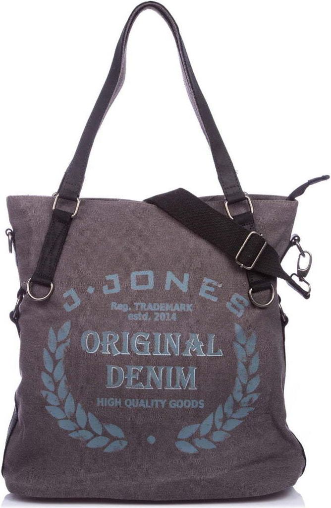 Canvas damentasche Tasche mit Echtleder Shopper Umhängentasche Schultertasche Groß Grau J Jones