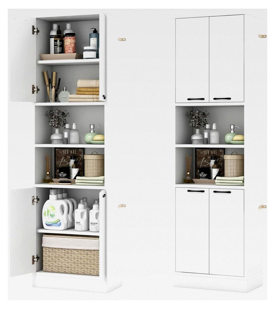 Hochschrank für das Badezimmer, 190 cm hoch, Badkommode mit 6 Regalen und 4 Türen, Mehrzweckschrank, Sideboard, Küchenschrank, Vorratsschrank, 5...