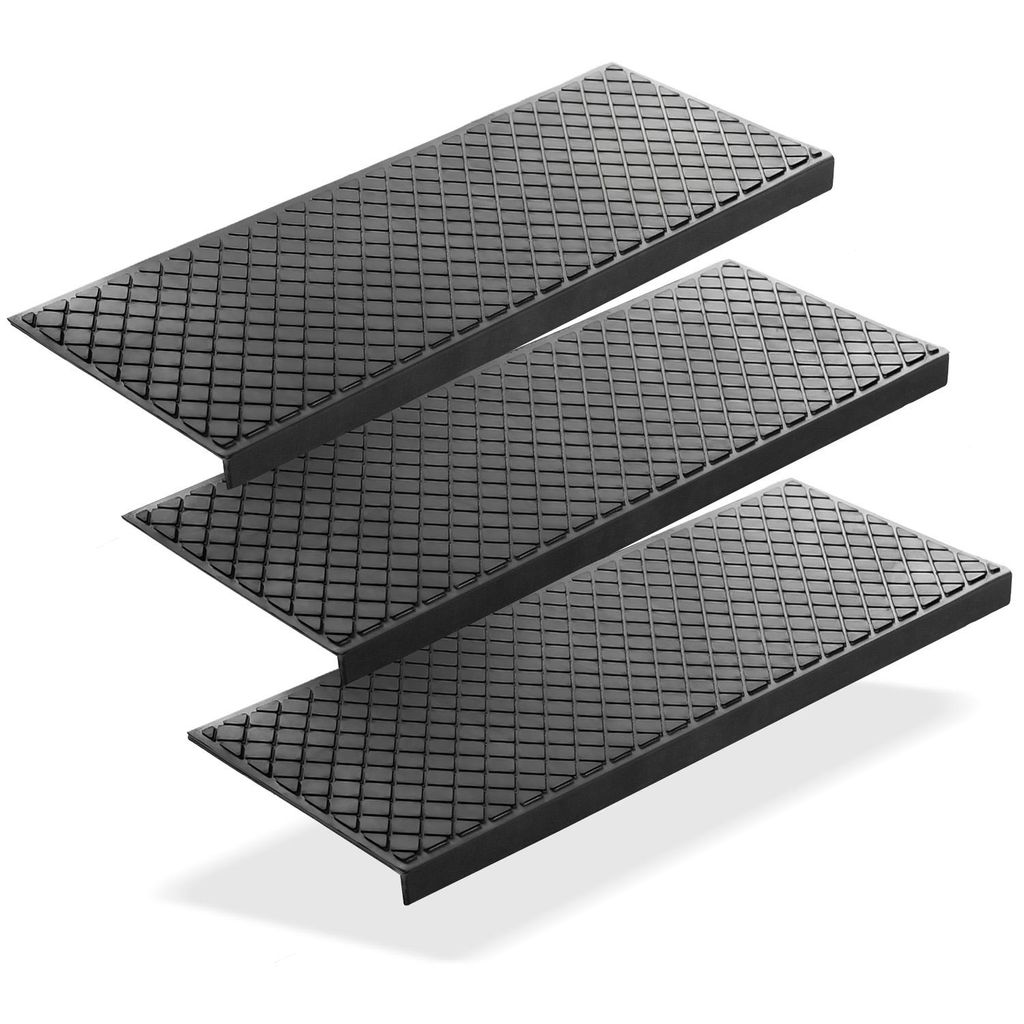 BigDean 3 Stück Stufenmatten aus Gummi – 75 x 25 cm – Outdoor Treppenstufenmatten – Anti Rutsch Gummimatten Karo Design