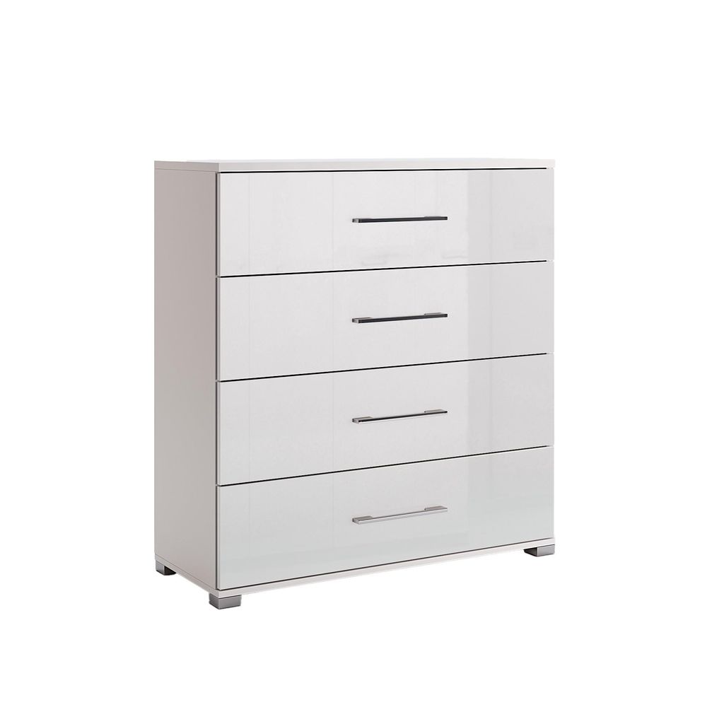 Weiße Hochglanz Kommode Family 100x107x40cm Modern 4 Schubladen Schlafzimmer Wohnzimmer Flur