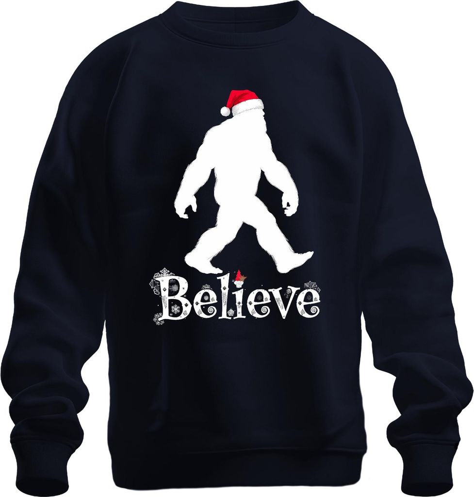 Believe Sasquatch Santa Weihnachtskappe Bigfoot Yeti weihnachtlich Uni Sweatshirt Pullover, Navy, XXL