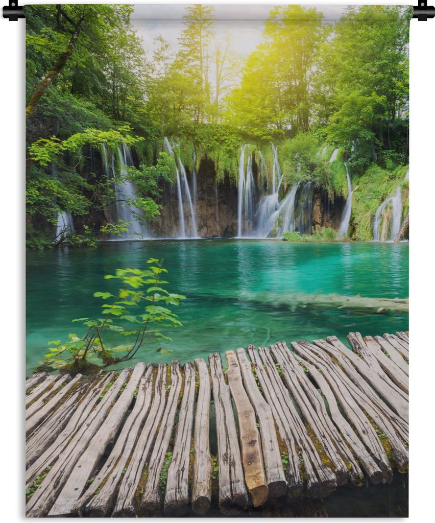 MuchoWow Wandteppich Wandbehang Brücke - Wasserfall - Natur 120x160 cm Tapisserie Dekoration Wandtuch - Wohnzimmer - Moderne
