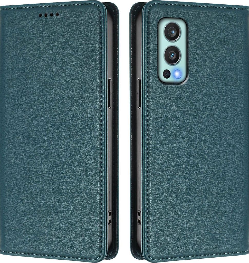 Handyhülle für OnePlus Nord 2 5G, Kunstleder Klapphülle Stoßfeste Magnetische Hülle mit Ständer Grün