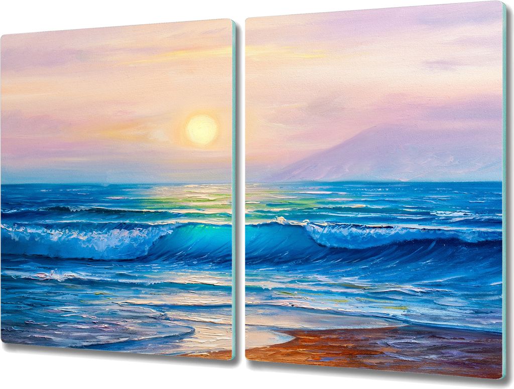 Coloray Hackbrett Herdabdeckplatte 2x40x52 cm Küchenbrett Kochplattenabdeckung Schneidebrett - Coast Sonne Wellen Himmel