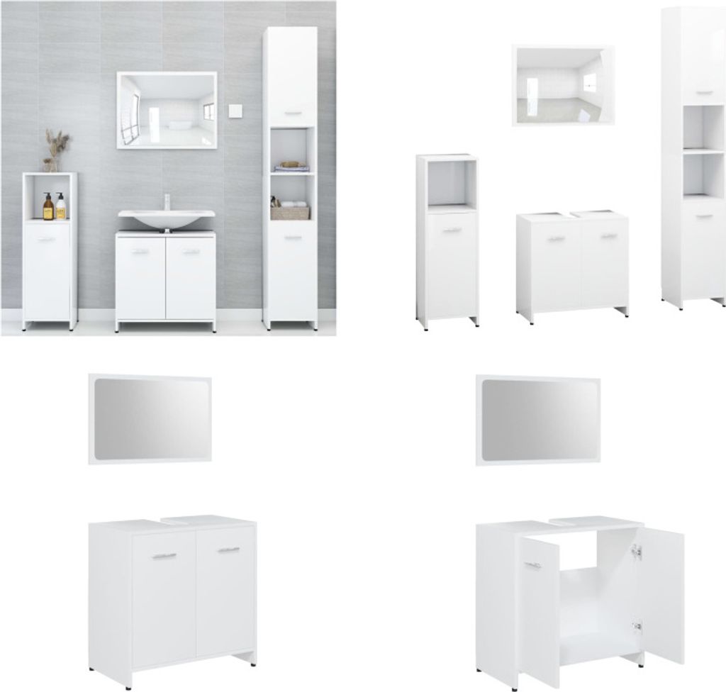 vidaXL 4 tlg. Badmöbel Set Weiß Holzwerkstoff - Badezimmermöbel-Set - Badezimmermöbel-Sets - Badezimmerschrank - Badezimmerschränke