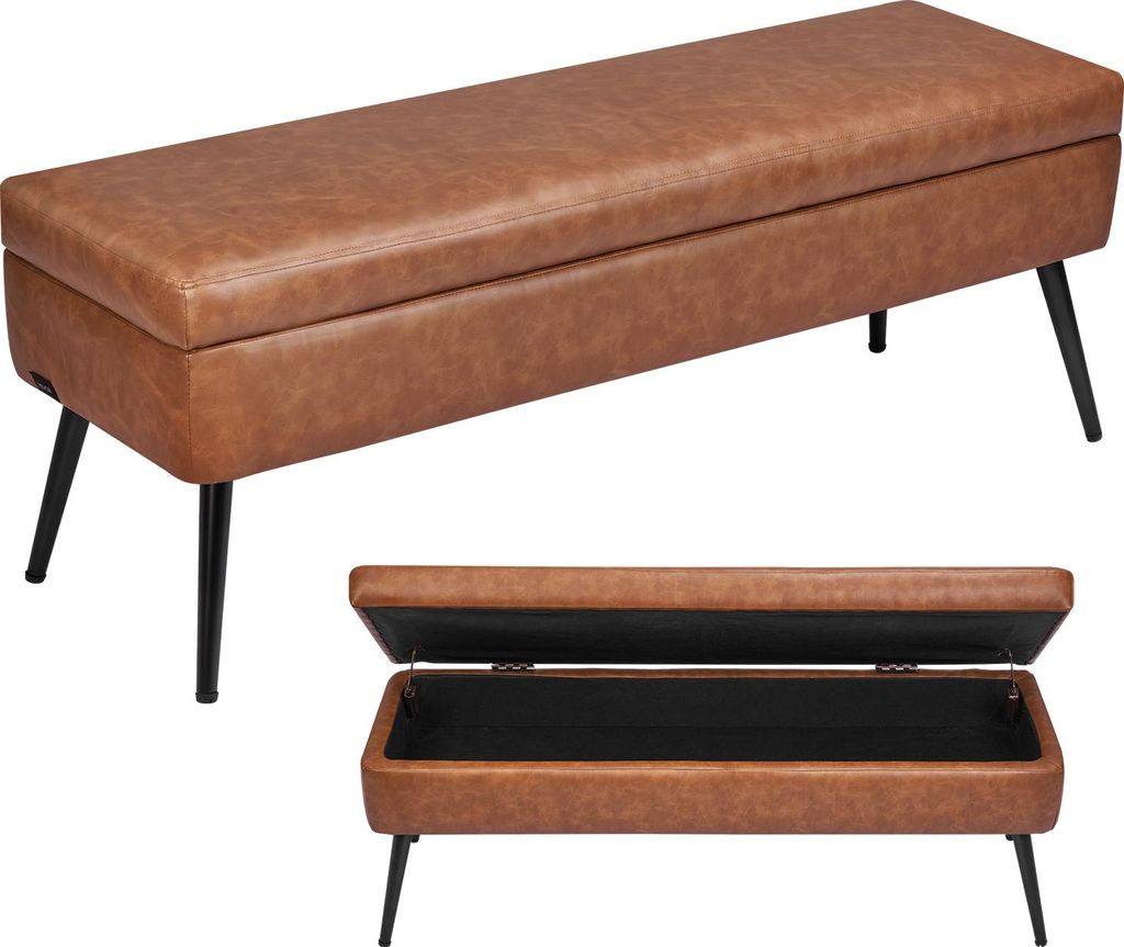VEVOR Sitzbank Ottomane (40 x 120 x 45 cm) aus Kunstleder mit Metallbeinen & Stauraum, gepolsterte Schuhbank mit 300 kg Tragkraft, moderne Bettbank...