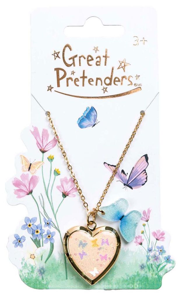 Collier avec médaillon en forme de cœur papillon Image du produit 