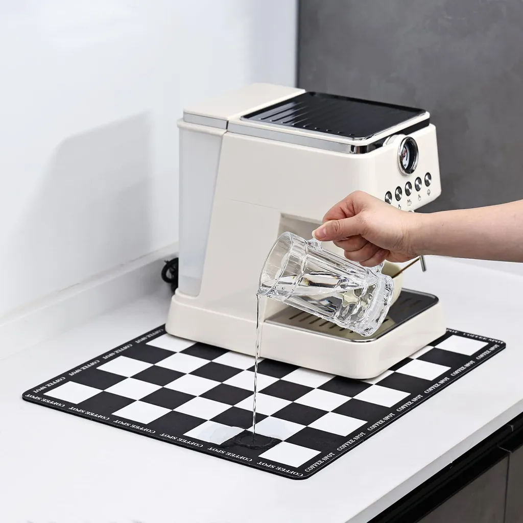 Tapis d'égouttage pour machine à café 30x40 cm - Modèle Damier Noir