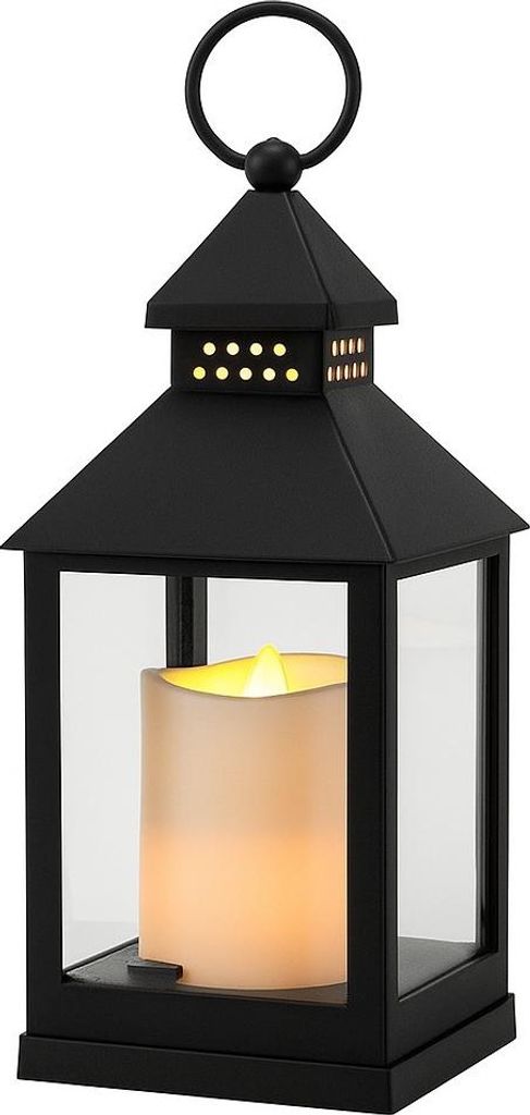 LED-Kerzenlaterne 10,5x10,5x23cm Schwarz Produktbild 