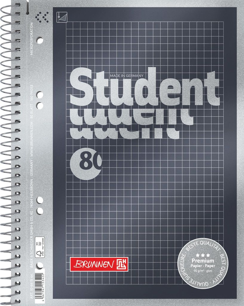 Brunnen Collegeblöcke Student Premium kariert DIN A5 Rand rundum 5 St.
