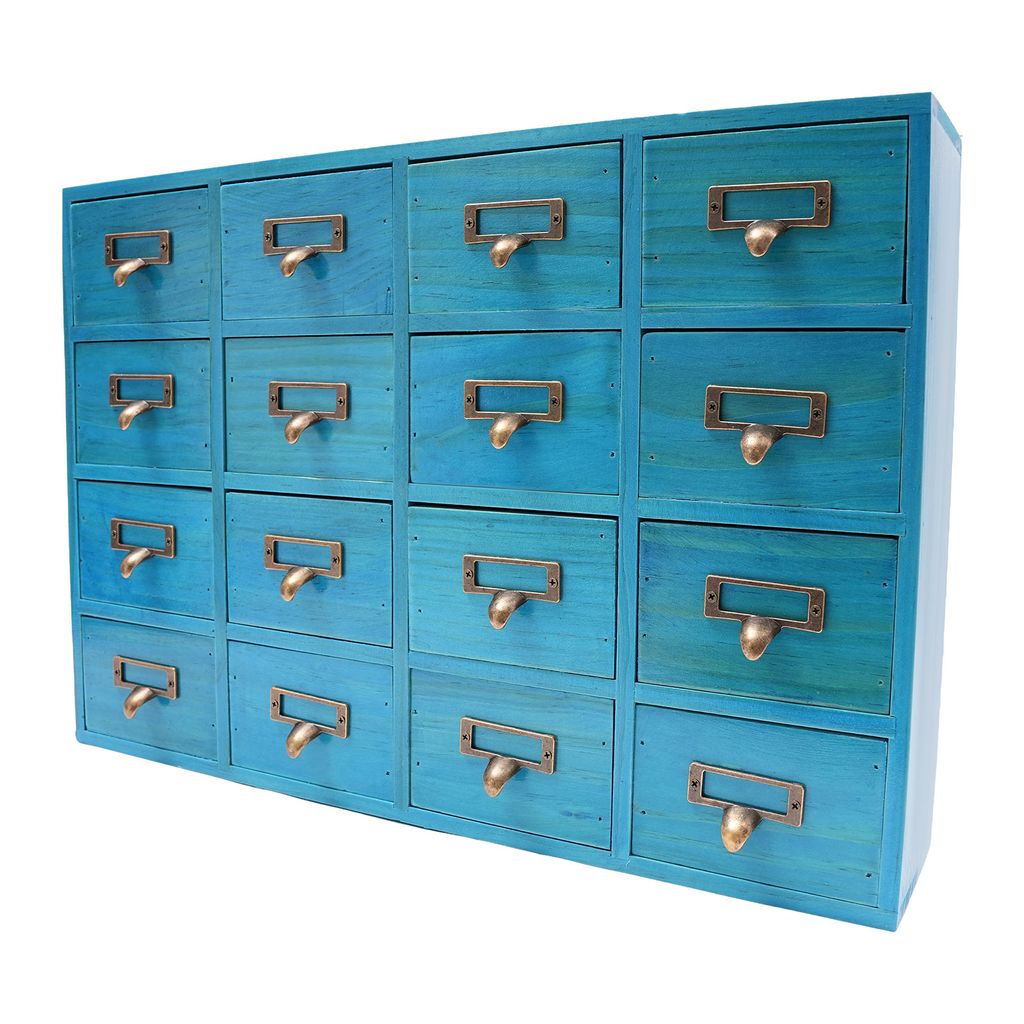 16 Schubladen Aufbewahrungsbox Holz Schreibtisch Schublade Organizer Blau