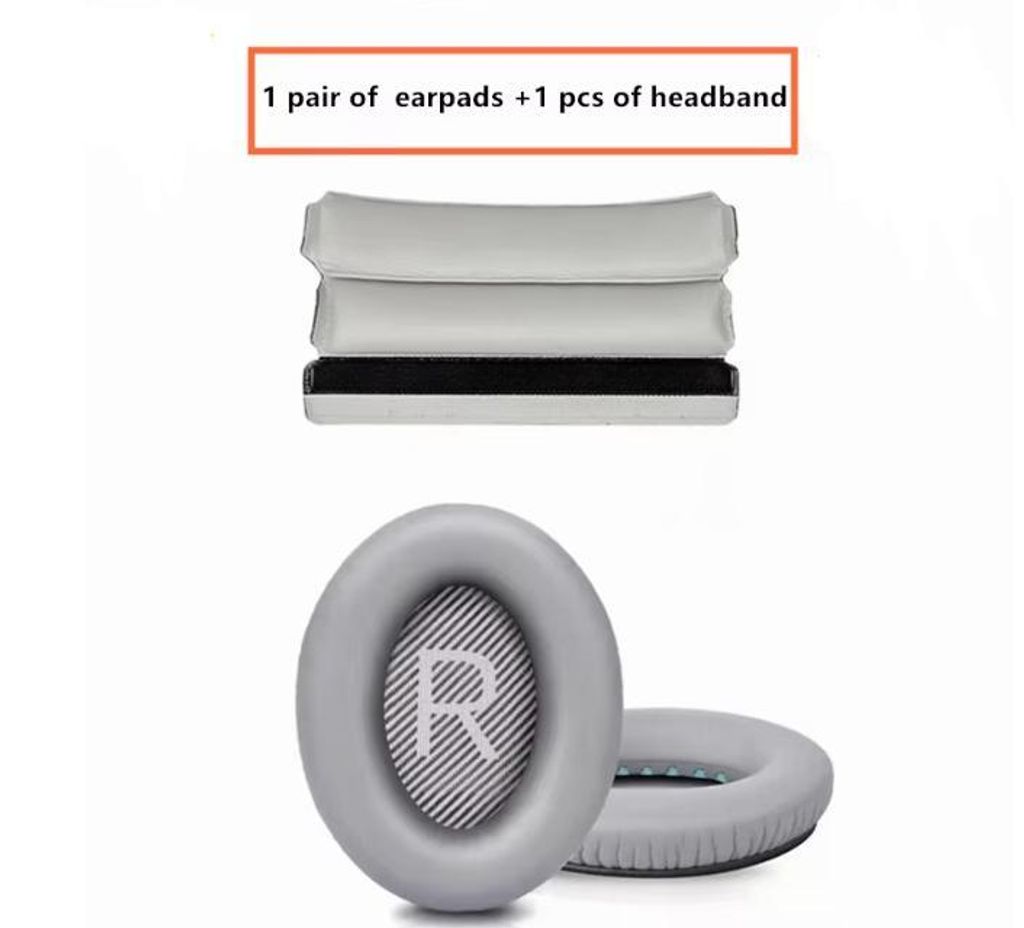 Ersatz-Kopfbügel + Ohrpolster für Bose QuietComfort QC35 QC15 QC45 QC25 35 II (QC35 ii) Wireless, Silber