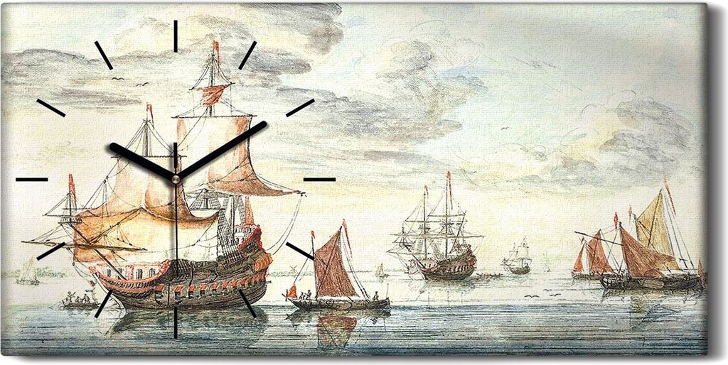 Küchenuhr Bürouhr Leinwand Uhr 60x30 Gemälde See Schiffe Produktbild 