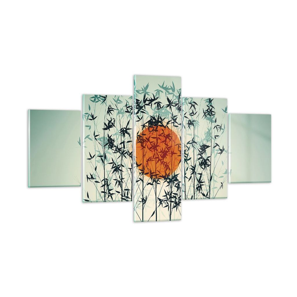 Bilder auf glas - 5 Teile - Westen Sonne Gras - 125x70cm - Glasbilder - Wandbilder - Bilder - zum Aufhängen bereit - Wanddekoration aus Glas - Gla...